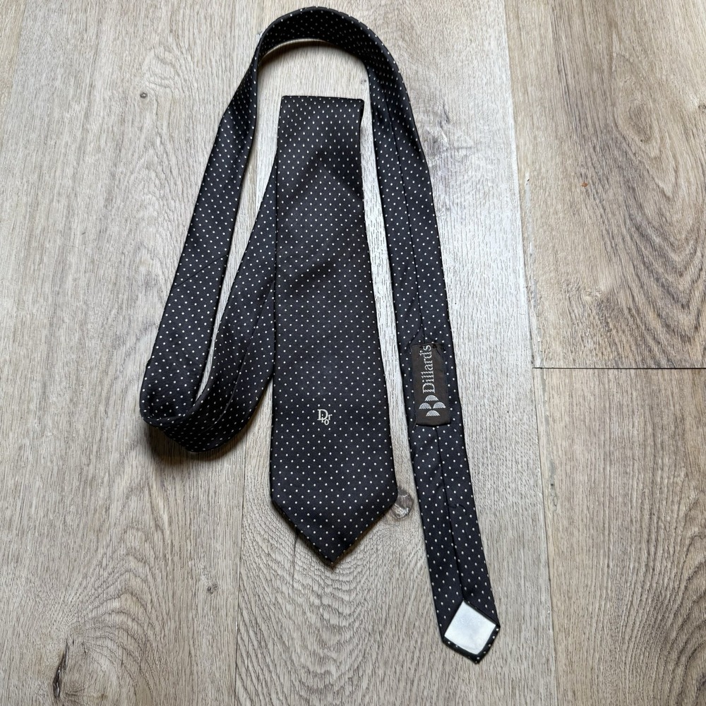 Christian‎ Dior Cravates LOGO Vintage - Brown w/ White Polka Dots - ALL SILK